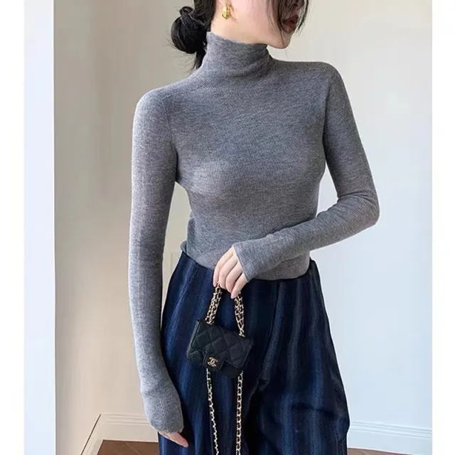 Women's Turtleneck Bottoming Shirt Fur Inner Wear Sweater Knitted Top Gray - Shop at LoveMi
