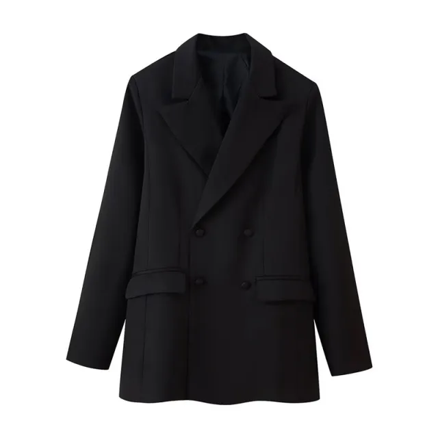 Lapel And Waist Tight Decorated Row Button Blazer Pink Lace Mid length Dress Set Black - Shop at LoveMi