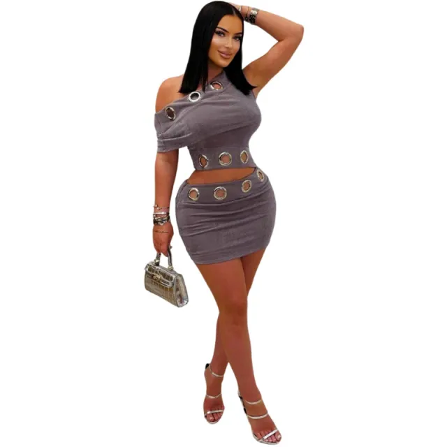 Women's Top And Pencil Skirt Two piece Set Gray - Shop at LoveMi