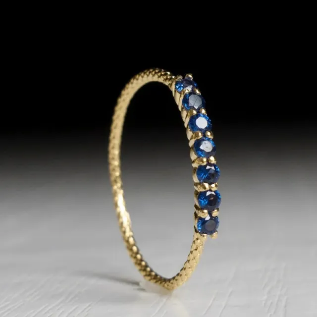 Retro Fashion Thin Row Of Blue Zircon Index Finger Ring Gold - Shop at LoveMi