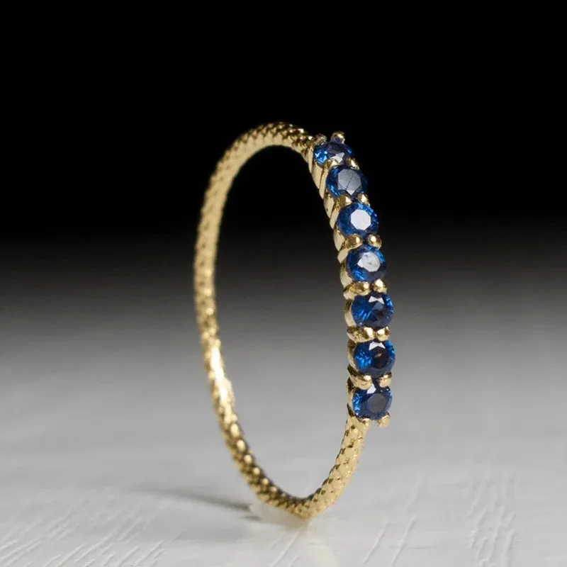 Retro Fashion Thin Row Of Blue Zircon Index Finger Ring - Gold
