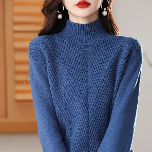 Women's Thickened Half high Collar Cotton Long sleeved Bottoming Sweater Sky Blue - Shop at LoveMi