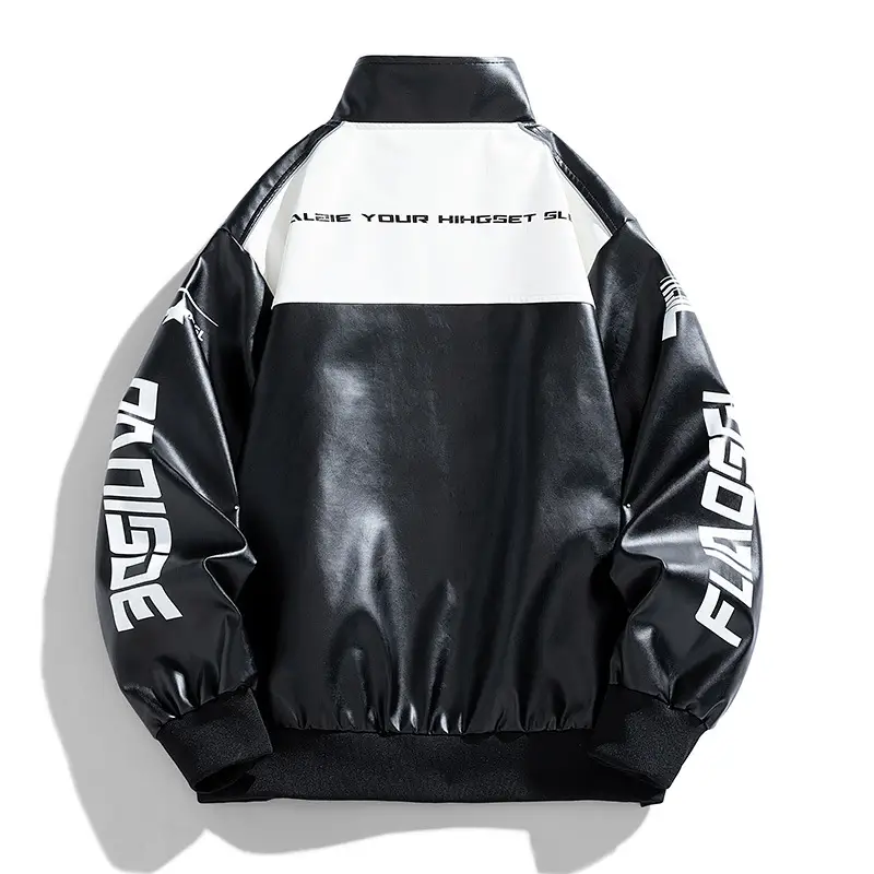 Men's PU Leather Jacket With Lapel Collar Biker Style Coat