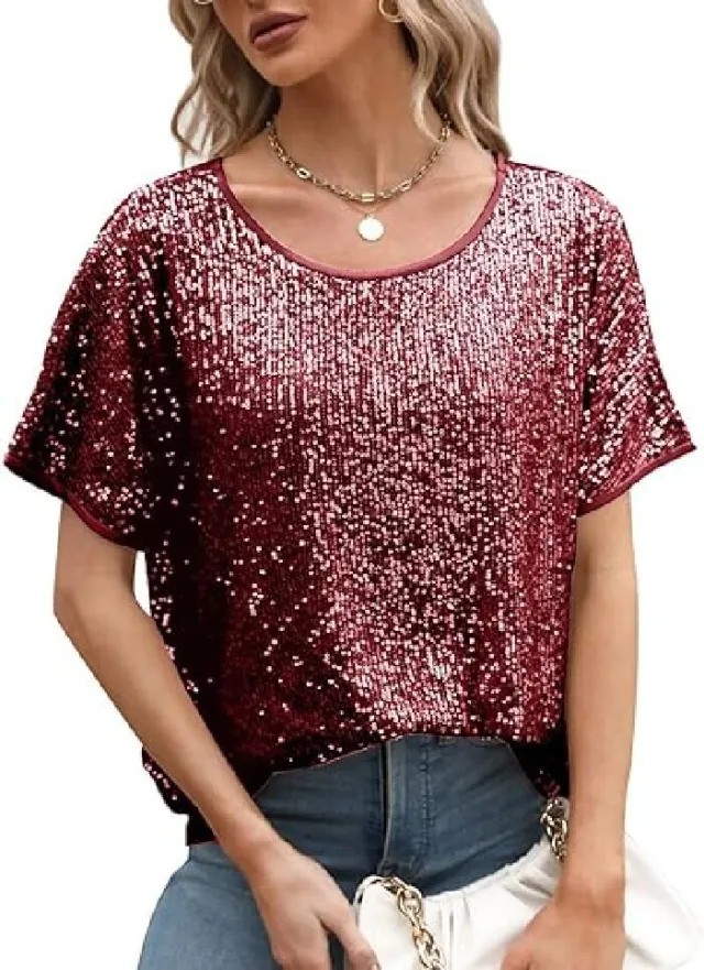 Loose Blouse Slant Shoulder Short Sleeve Casual Sekun Deep V Shirt Wine - Shop at LoveMi