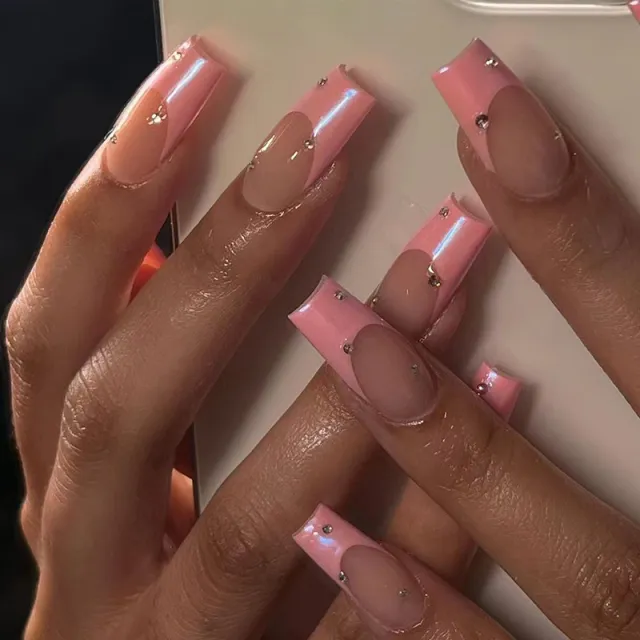 Women's Pink Rhinestone Wear Finished Product Nail Tips - Shop at LoveMi