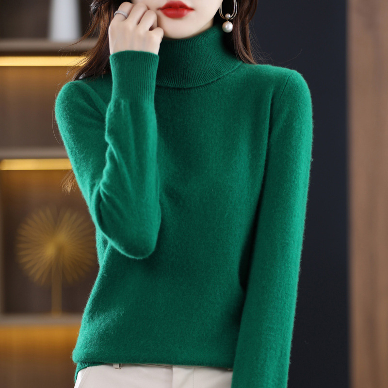 Womens High-neck Wool Sweater A Loose Versatile Knit Perfect For The Office