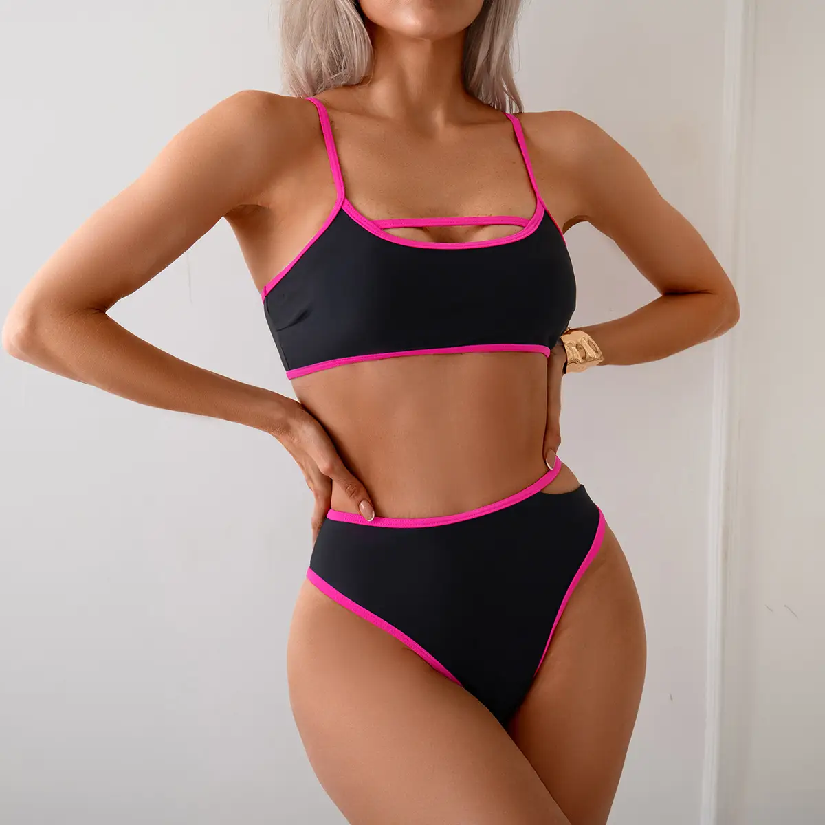 New Womens Swimsuit Sexy, Backless, Color-blocked Two-piece