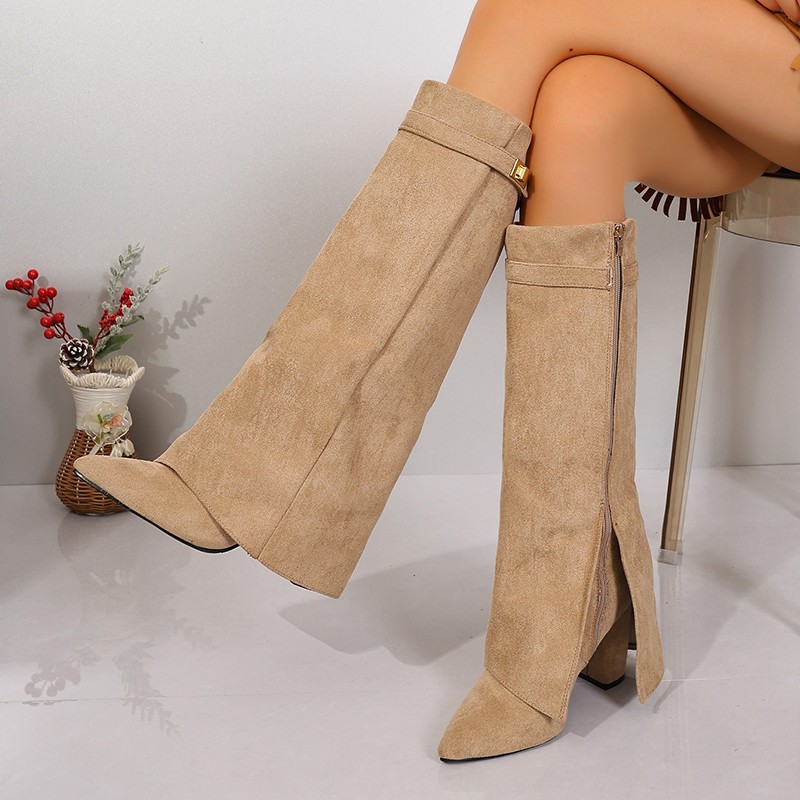 Suede Side-zip Plus-size High-heeled Booties