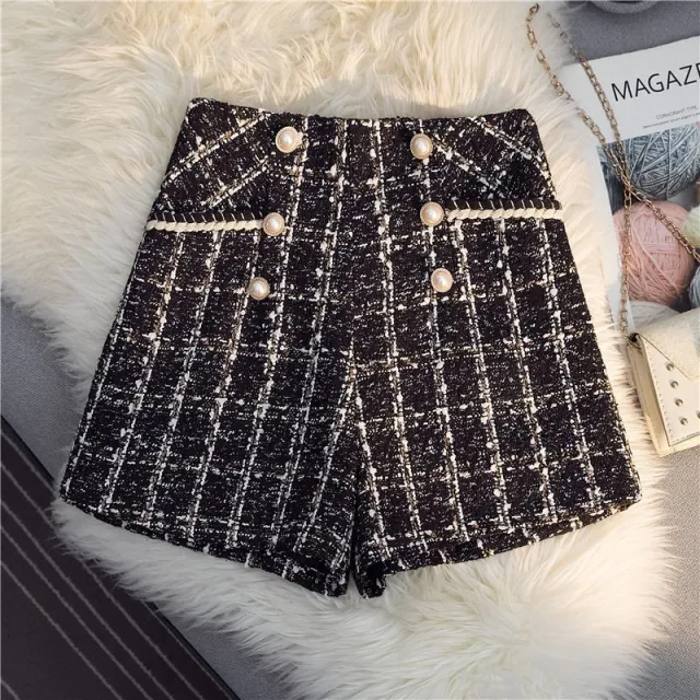 High Waist Slimming Tweed A line Shorts Black - Shop at LoveMi