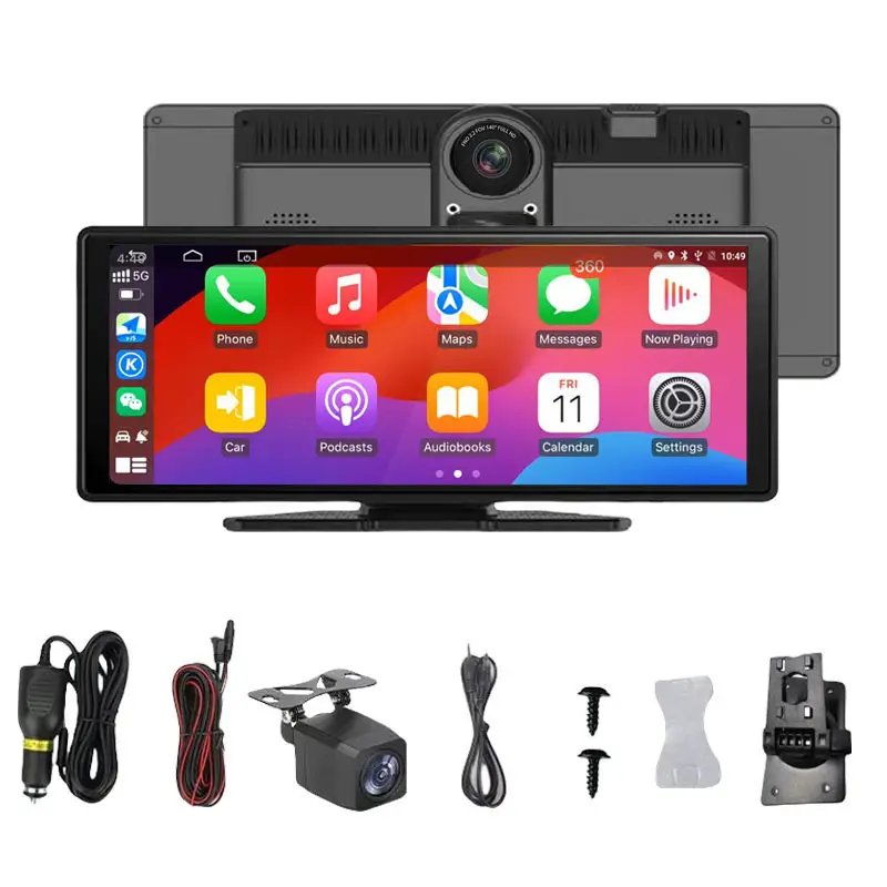 Portable 1136-inch GPS-enabled Wireless CarPlay Dash Cam With Screen Mirroring