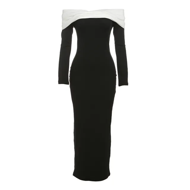 Off shoulder Long Sleeve High Waist Slim Fit Dress Women Black - Shop at LoveMi