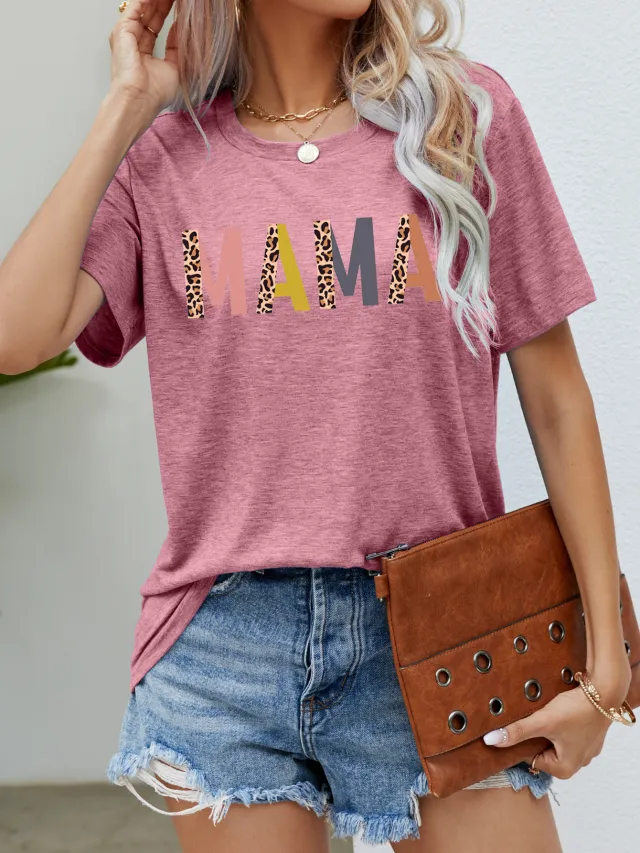 Women's Round Neck Short sleeved Printed T shirt For Mother's Day Red Bean Paste - Shop at LoveMi