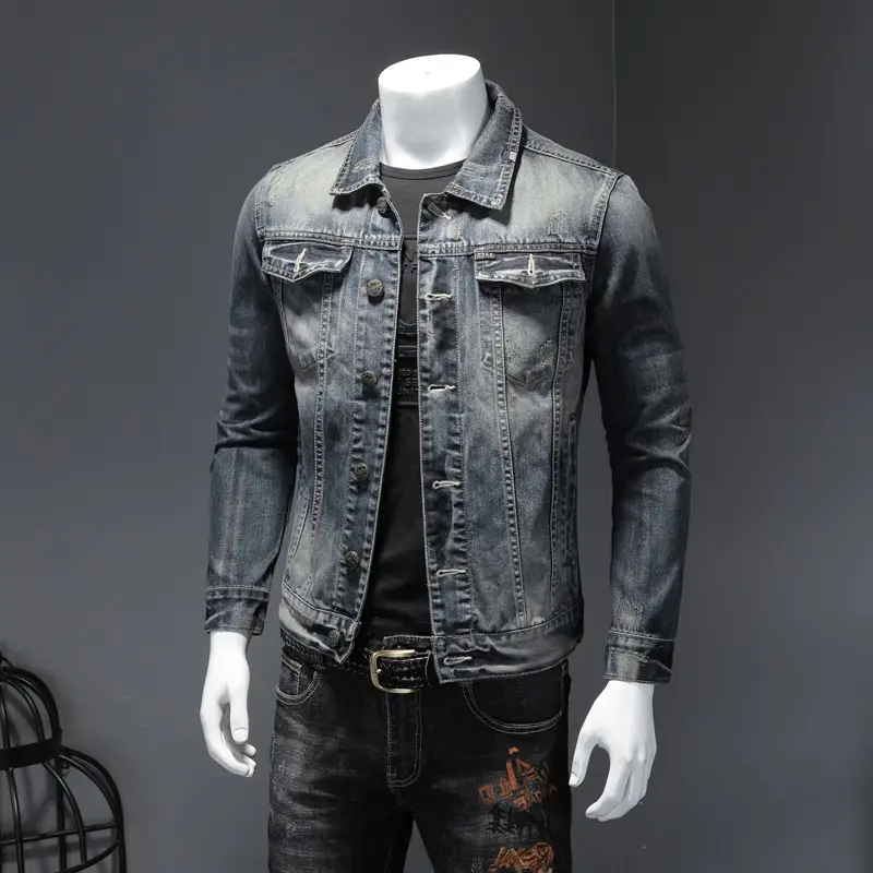 Mens Denim Jacket With Lapel Buttons