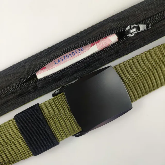 Tank Pattern Alloy Buckle Hidden Money Belt Invisible Zipper Purse Pant Belt Black Buttons Army Green - Shop at LoveMi