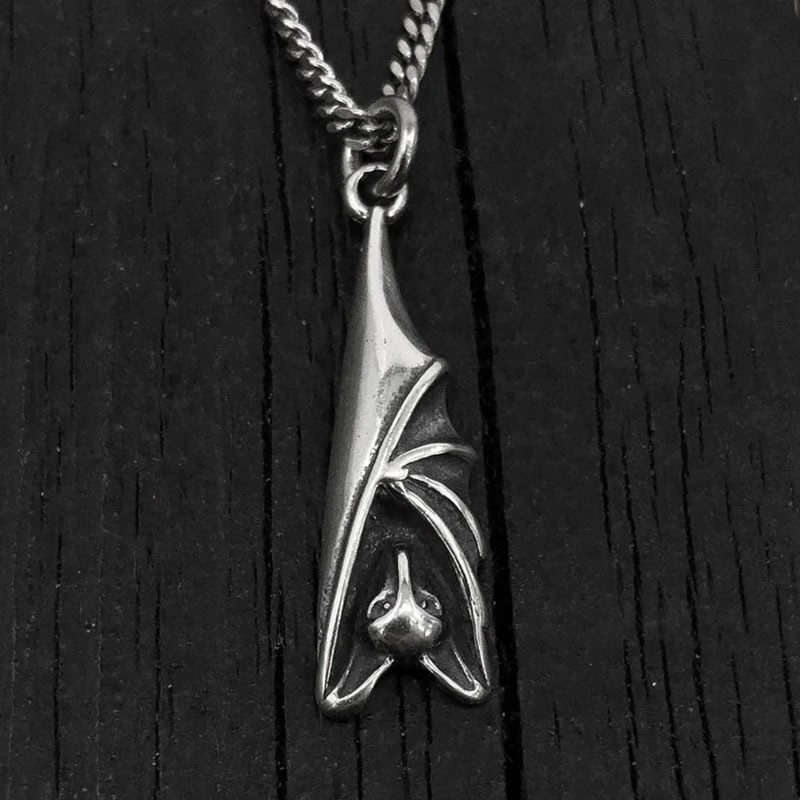 Retro bat-shape statement pendant necklace (spread wings)