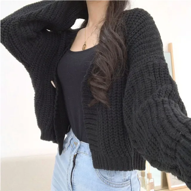 College Style Girls' Tops Loose Outer Wear Short Knitted Cardigan Sweater Black - Shop at LoveMi