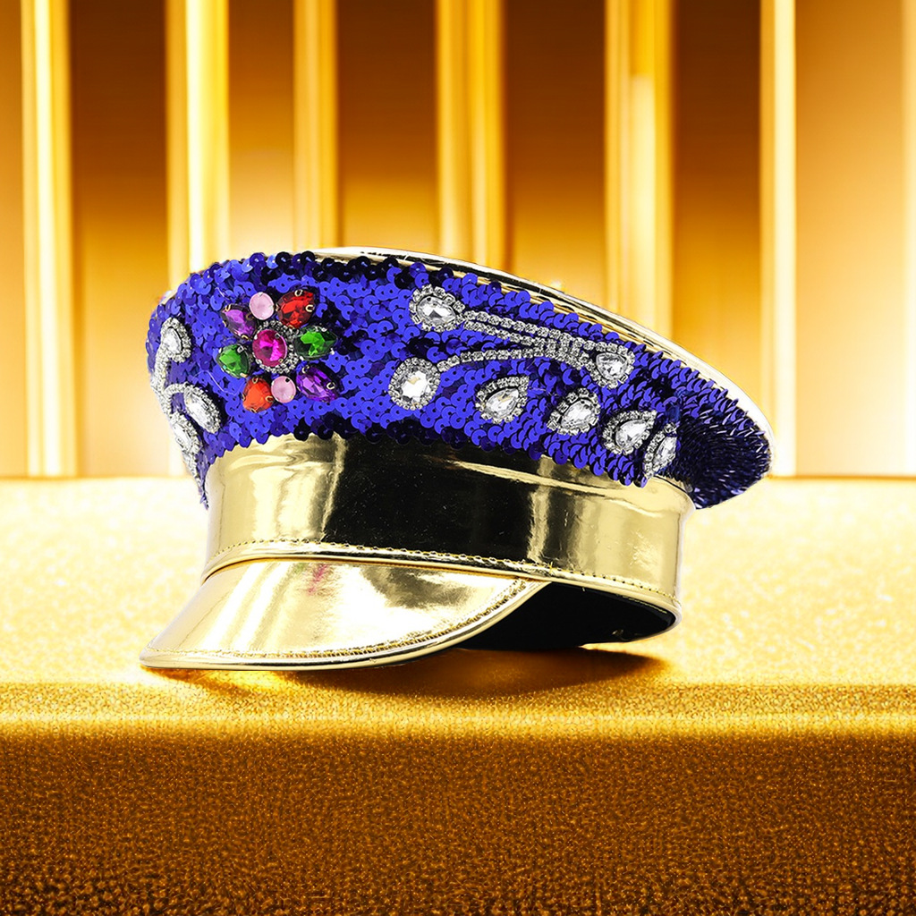 Leather Rhinestone All-match Diamond Crown Navy Hat