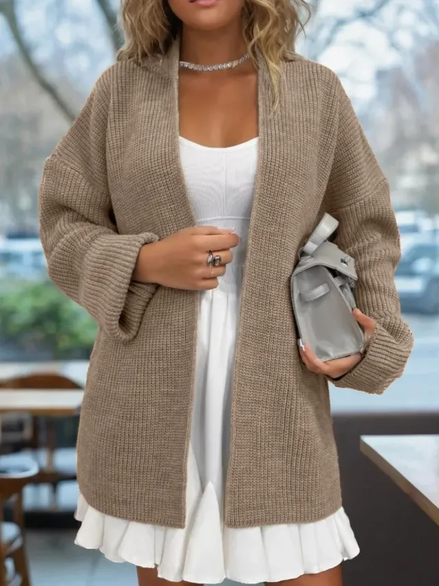 Women's Knitted Sweater Top Coat Lace up Cardigan Khaki - Shop at LoveMi