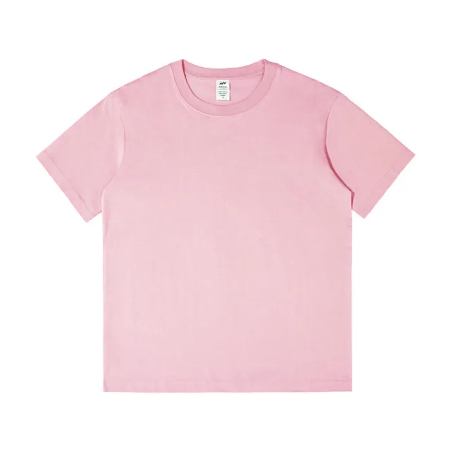 Solid Color 400g Heavy Cotton Round Neck Short Sleeve Pink - Shop at LoveMi