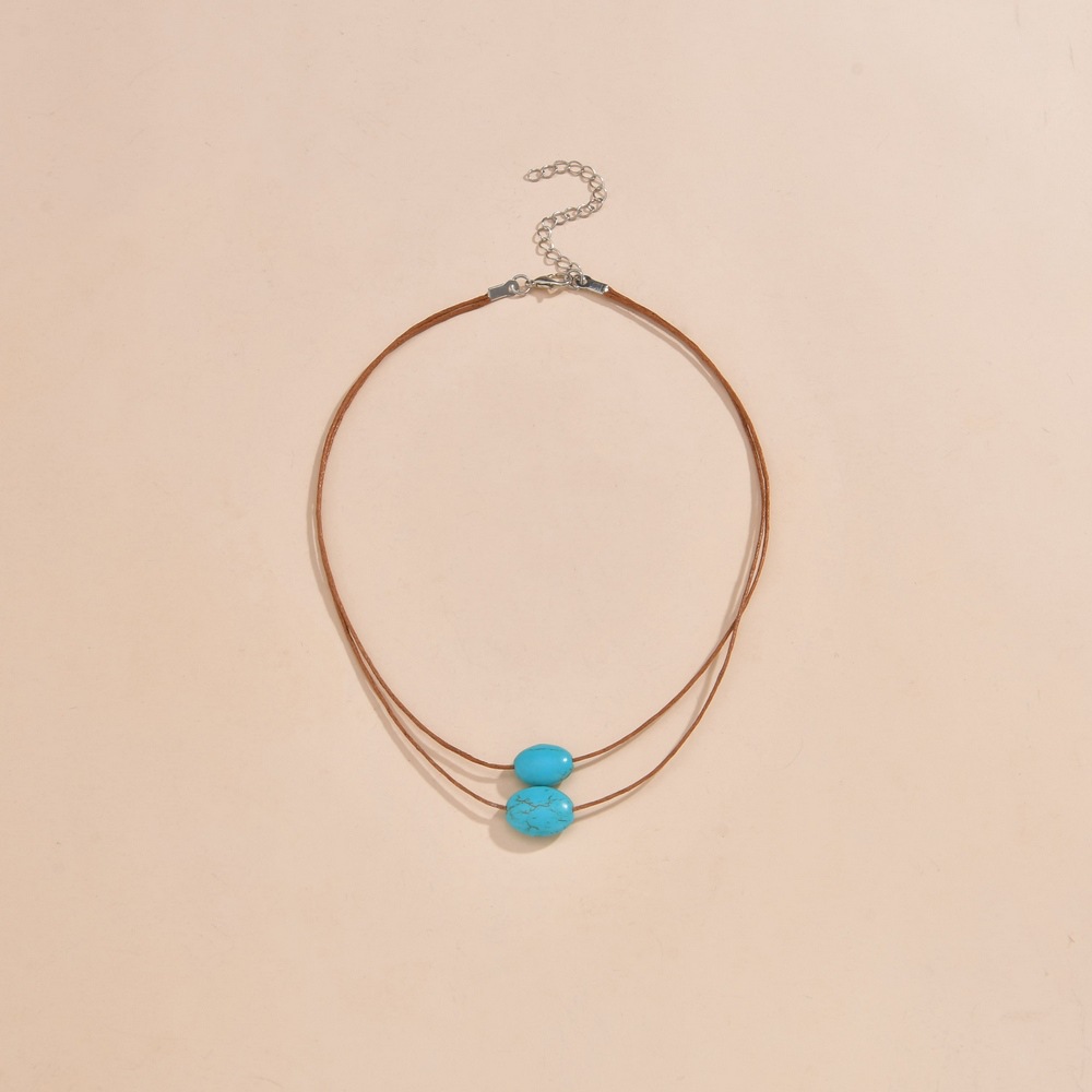 Retro Minimalist Double-Layer Necklace For Women With Turquoise-Style Beads