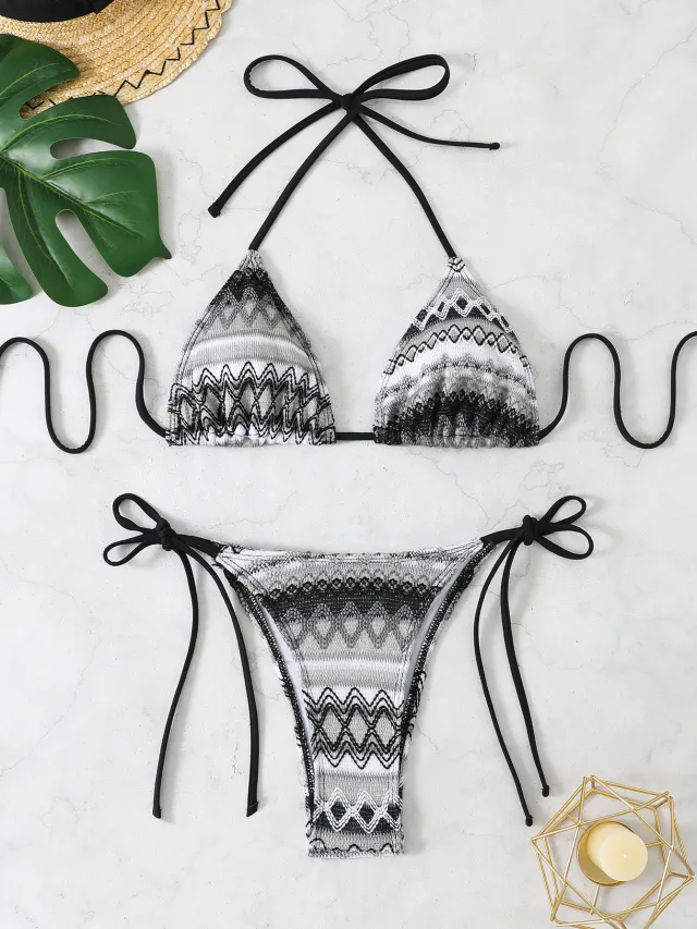 Split Bandage Swimsuit Female Knitting Bikini Gray - Shop at LoveMi