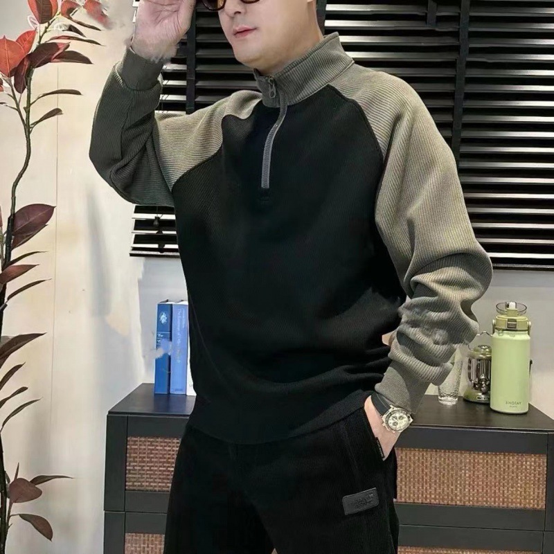 Men's Brushed Hoody Half Zipped Stand Collar Top