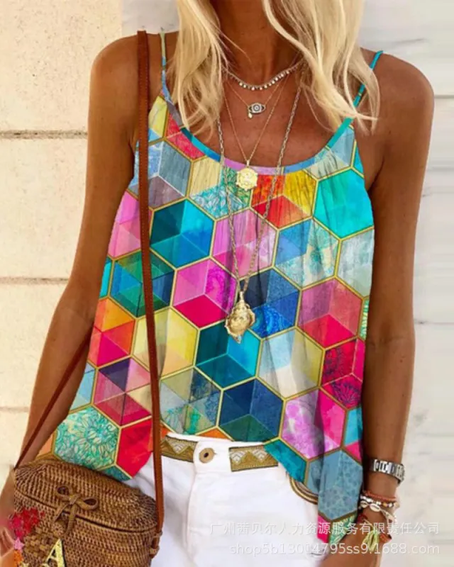 Women's Sling Color Plaid Printed Top Ods2341Mu - Shop at LoveMi