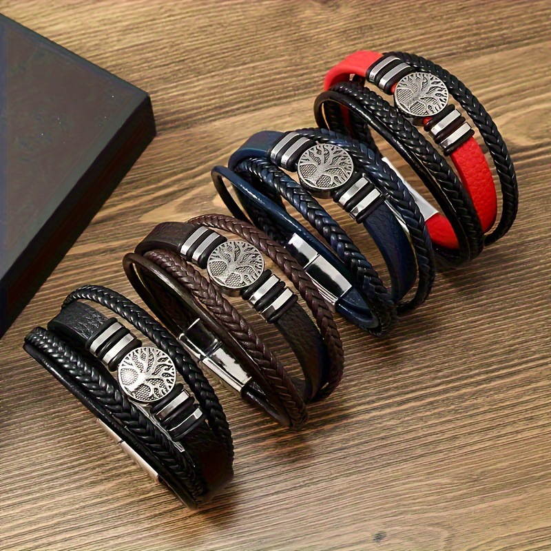Mens Multi-strand Woven Leather Bracelet