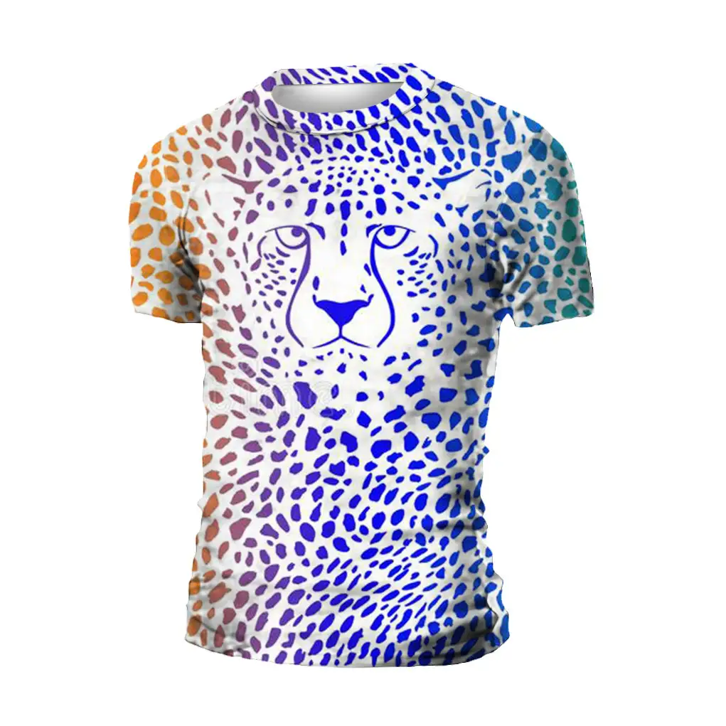 Digital Printing Animal Texture Youth Men's Casual Round Neck Short Sleeve