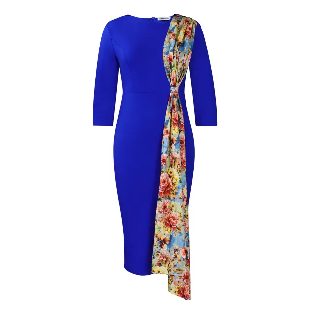 Elegant Pencil Skirt Bodycon Patchwork Dress Blue - Shop at LoveMi