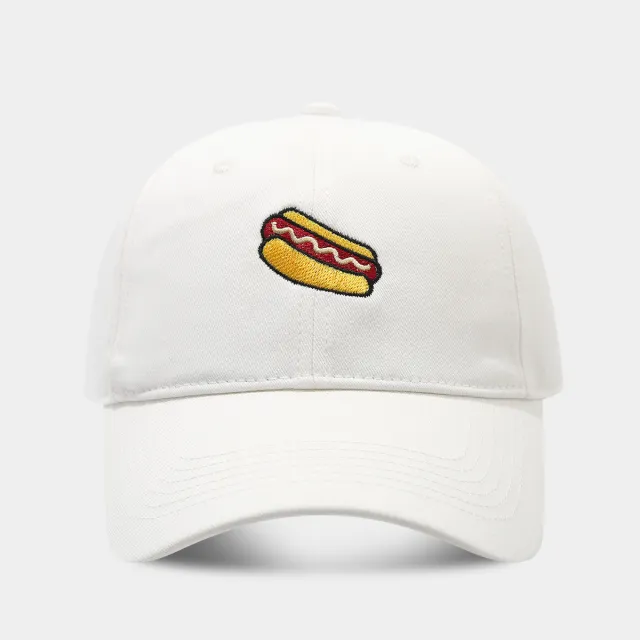 Hot Dog Embroidery Pattern Soft Top Peak Cap White - Shop at LoveMi