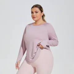 Large Size Loose Thigh-length Thin Yoga Wear Mesh Beauty Back Breathable Top - Taro Purple - View 1