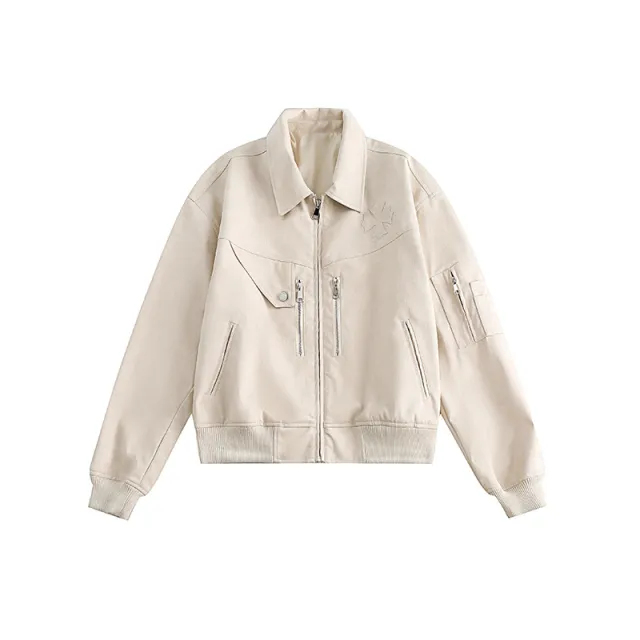 Casual Autumn Street Fashion PU Leather Jacket Beige - Shop at LoveMi