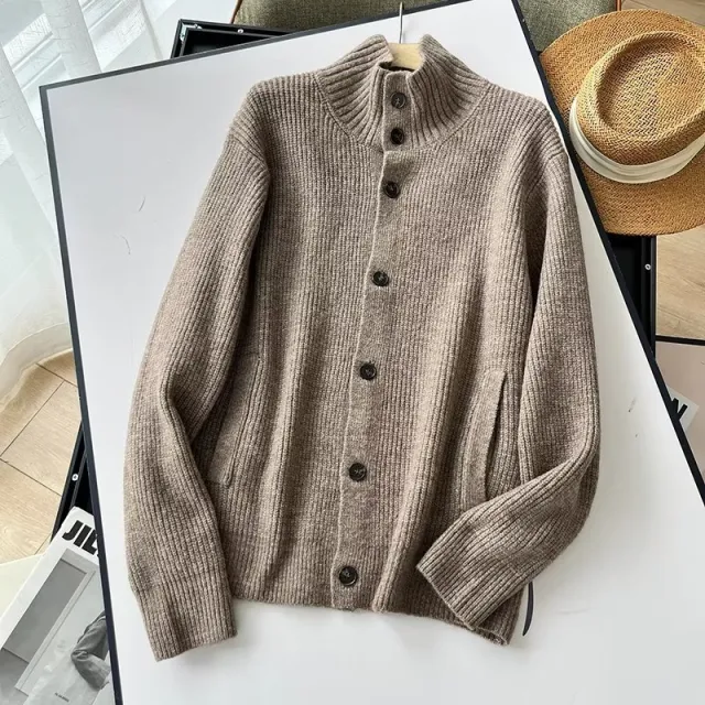 New Knitted Cardigan Long Sleeve Shufulei Loose Turtleneck Sweater Coat Brown - Shop at LoveMi