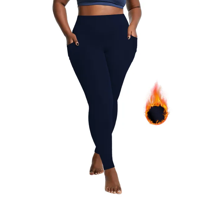 AutumnWinter Fleece Lined Yoga Pants For Women, High Waisted, Cropped Style Navy Blue - Shop at LoveMi