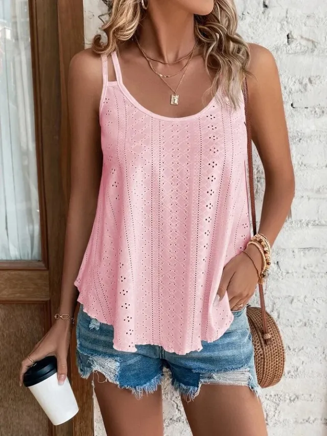 Women's Double shoulder Camisole Round Neck Sleeveless Bottoming Shirt Pink - Shop at LoveMi