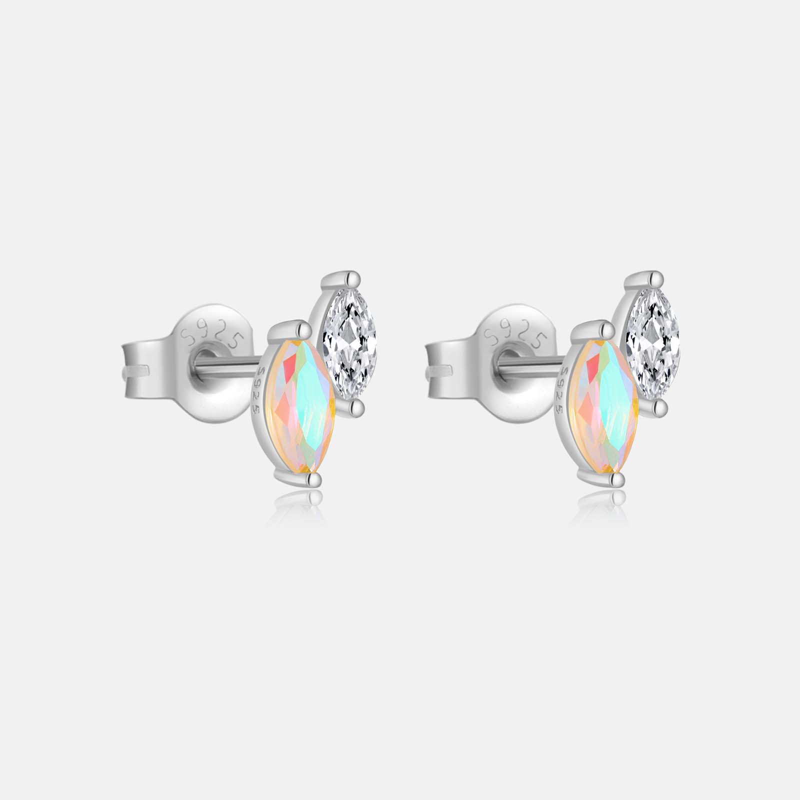 Sterling Silver Diamond Colored Stone Zircon Stud Earrings Fashion