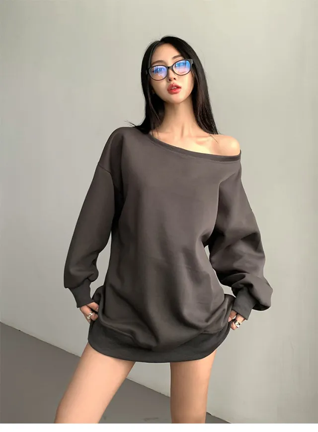 Autumn And Winter American Sweater Women's Design Off shoulder Loose Casual Dark Gray - Shop at LoveMi
