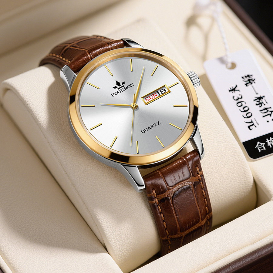 Men's Minimalist Watch With A Dual-calendar Leather Strap