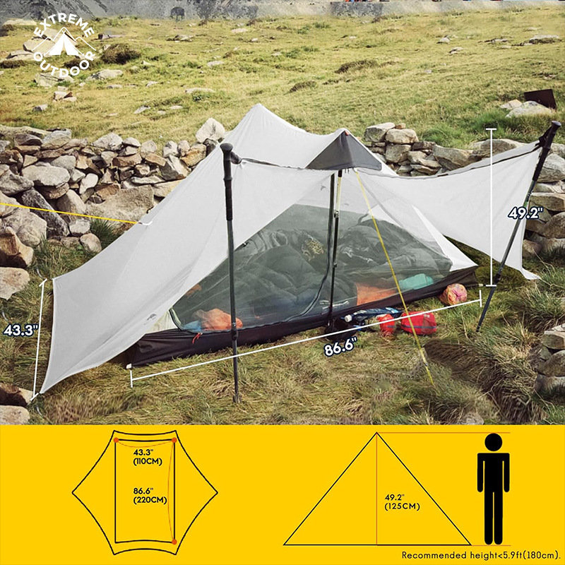 Hiking Pole-Supported Backpacking Tent Waterproof Single-Wall Durable Shelter 2