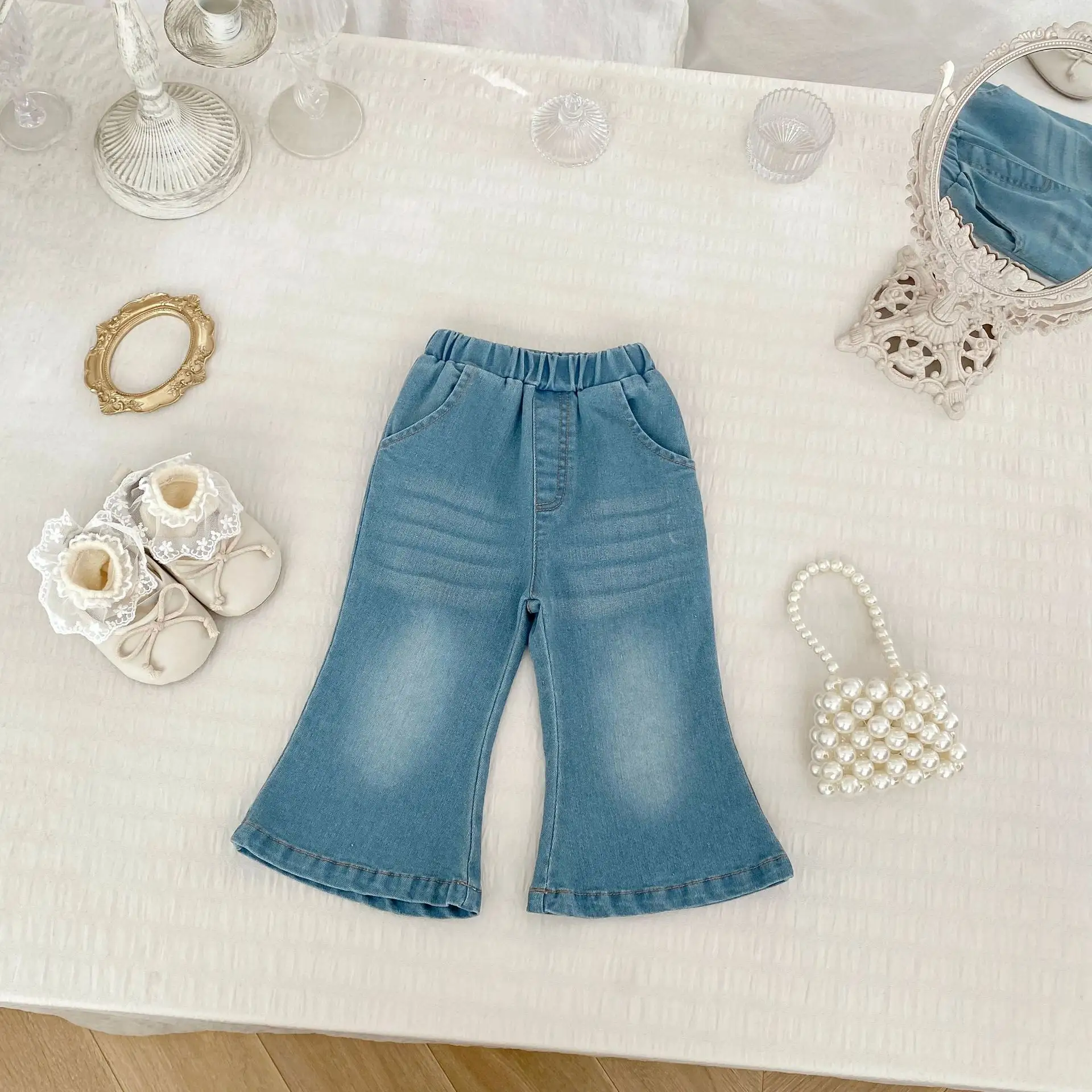 Babys Korean-style Solid-color Flared Denim Jeans Versatile