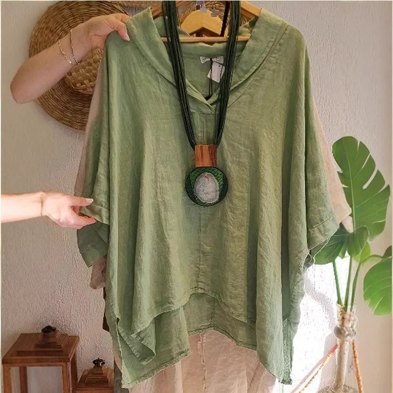 Womens Fashionable Casual Cotton-Linen Loose Shirt