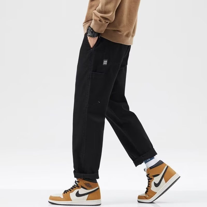 Mens Solid-Color Straight-Leg Mid-Waist Work Pants