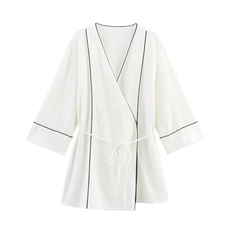 Rolled Double Breasted Coat Wide Leg Pants - Top-L