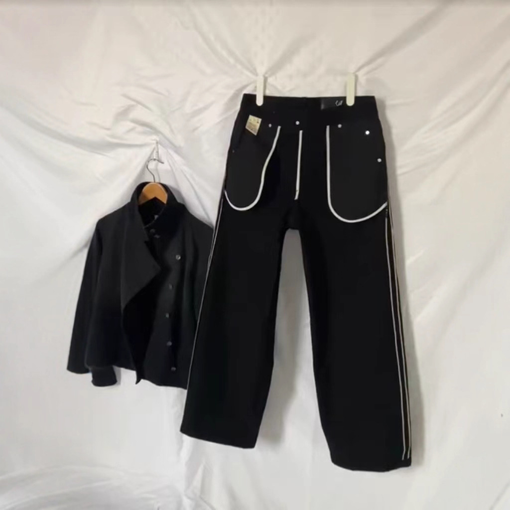 Street-style Printed Straight-leg Washed Denim Jeans