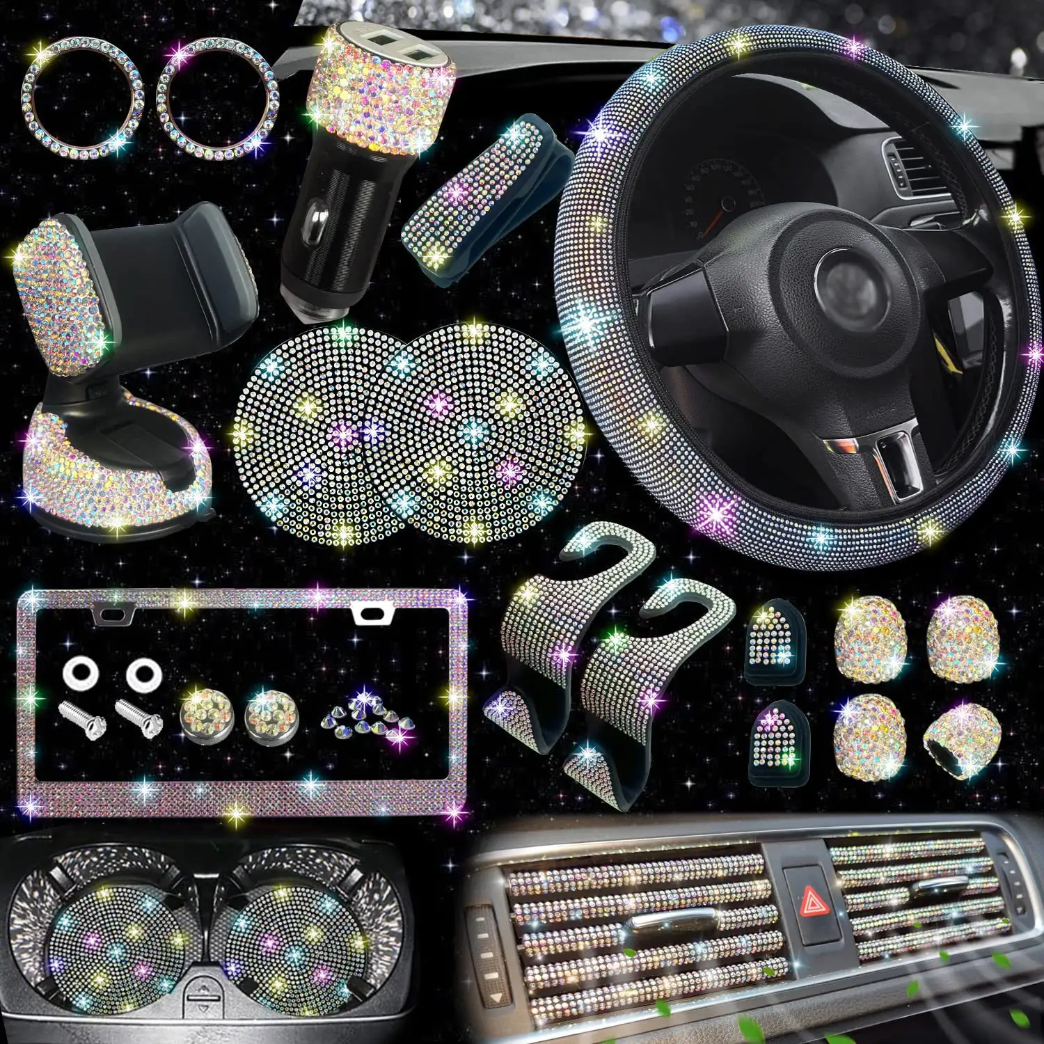Car Steering Wheel Cover With Diamond Embellishments Car Decoration