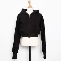 Autumn And Winter New Fashion Zipper Coat Pure Cotton High-grade Hooded American Short Sports Sweater - Black - View 1