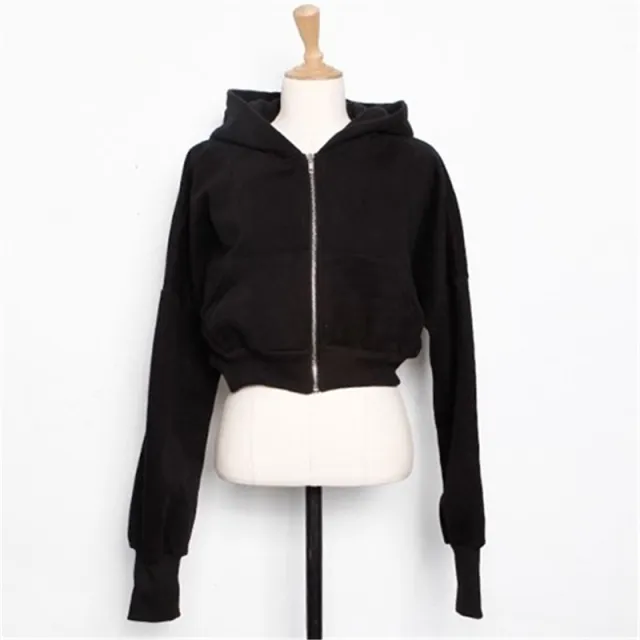 Autumn And Winter New Fashion Zipper Coat Pure Cotton High grade Hooded American Short Sports Sweater Black Without Velvet - Shop at LoveMi
