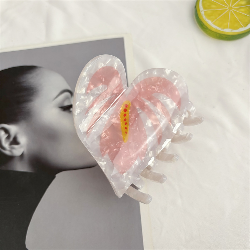 Womens Fashionable Acetate Hair Clip With Heart And Floral Design — foto 2