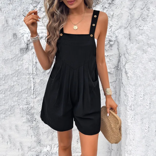 Women's Clothing Temperament Pure Color Suspender Shorts Black - Shop at LoveMi